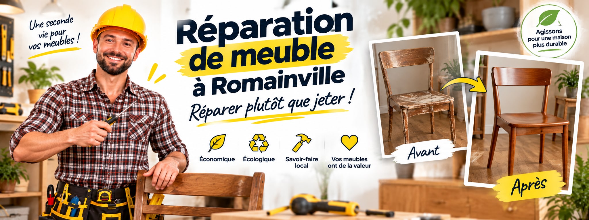 Réparation de meuble à Romainville : réparer plutôt que jeter. Buffet en chêne restauré, bois huilé et poignées noires remises à neuf.